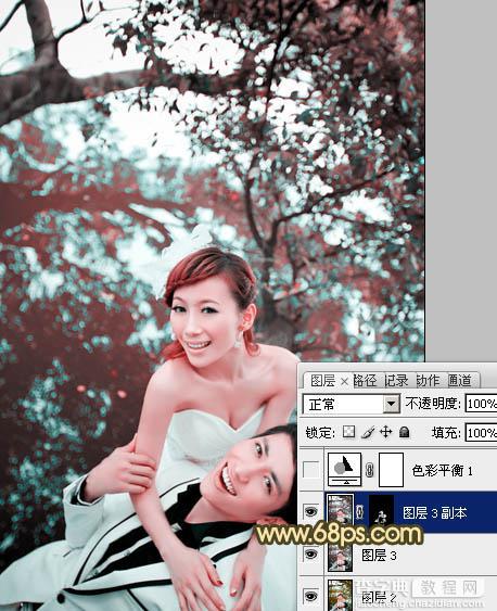 Photoshop将树林婚片打造出经典暗调青黄色效果8