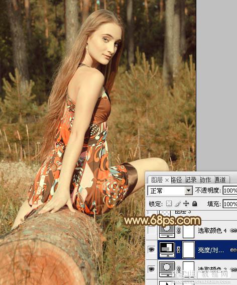 Photoshop将树林美女图片调成淡淡的橙色调19