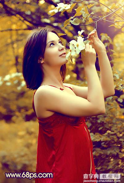 Photosho将外景美女图片打造出漂亮的秋季特色的橙黄色效果32