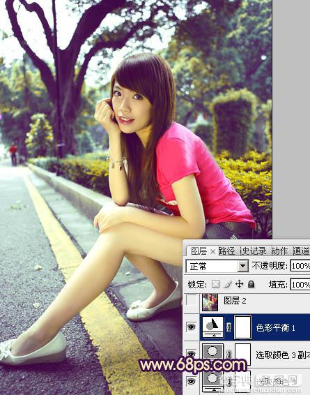Photoshop将公路人物图片调成灿烂的暖色调23