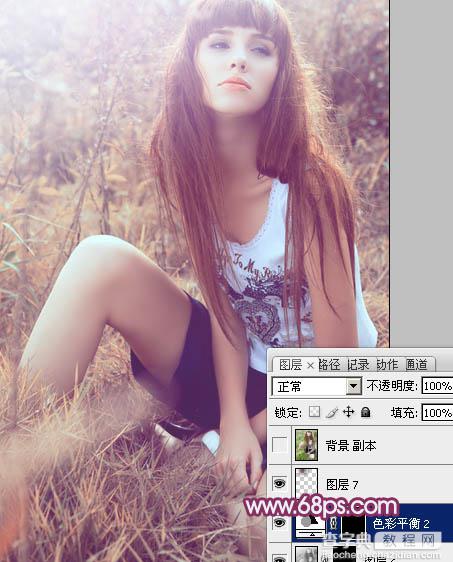 Photoshop为草地美女图片增加柔美的橙褐色效果28
