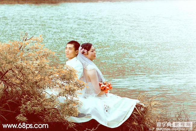 Photoshop将河景婚片打造出秋天风味的漂亮青黄色2
