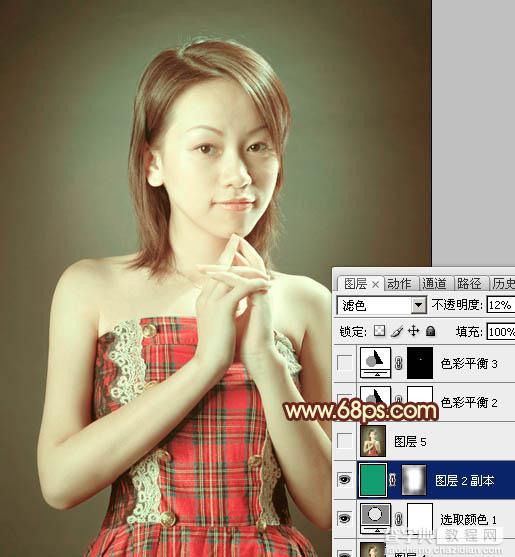 Photoshop调出室内人物图片柔和甜美的黄绿色24