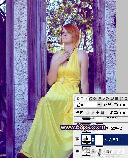 Photoshop将窗户上女孩图片调制出柔美的橙蓝色15