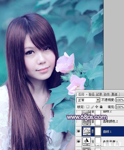 Photoshop将写真人物图片调制出甜美的青紫色效果12