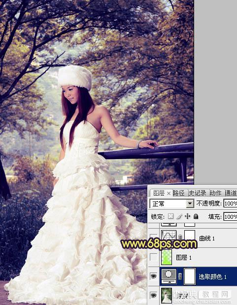 Photoshop将树林美女婚片调制成梦幻的黄蓝色8