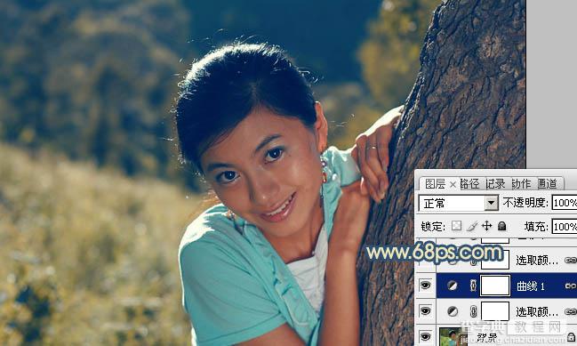 Photoshop将外景美女图片打造出淡淡的古典青黄色8