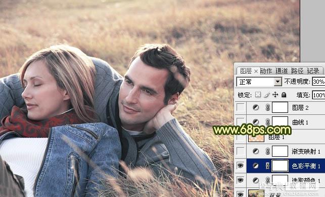 Photoshop将外景情侣图片调成古典暗调黄绿色8