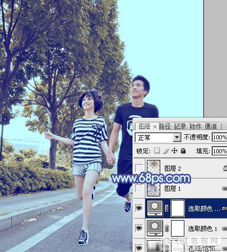 Photoshop为奔跑的情侣图片添加上柔和的韩系蓝黄色效果22