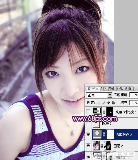 Photoshop为美女图片调制出粉嫩的淡紫色效果15