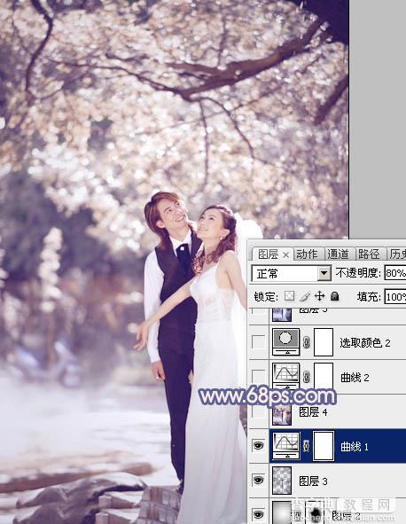Photoshop将偏暗的外景婚片调成梦幻的淡蓝色15