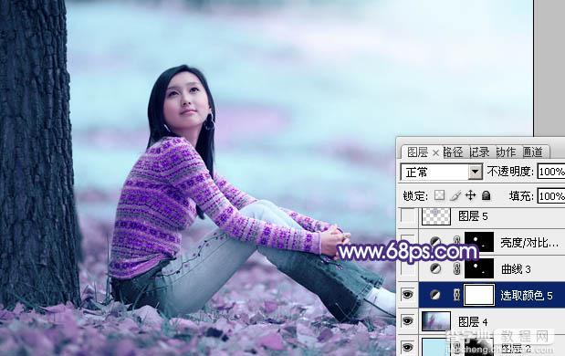 Photoshop为草地上的人物图片增加上梦幻的青紫色32