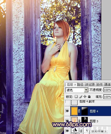 Photoshop将窗户上女孩图片调制出柔美的橙蓝色29