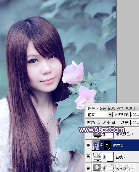 Photoshop将写真人物图片调制出甜美的青紫色效果19