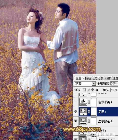 Photoshop制作柔和的金色花朵背景婚片12