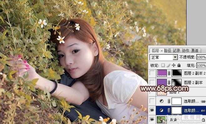 Photoshop将草地人物图片调制出柔和的暖褐色效果6