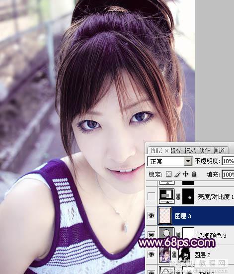 Photoshop为美女图片调制出粉嫩的淡紫色效果16