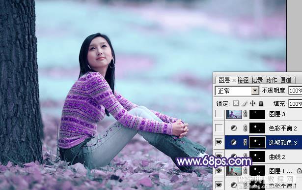 Photoshop为草地上的人物图片增加上梦幻的青紫色26