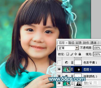 Photoshop为小女孩图片增加上甜美的青红色效果30