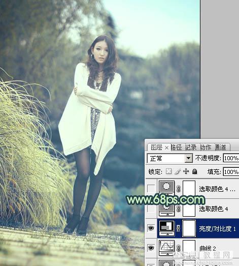 Photoshop给为绿荫中的人物图片调制出韩系淡青色效果13