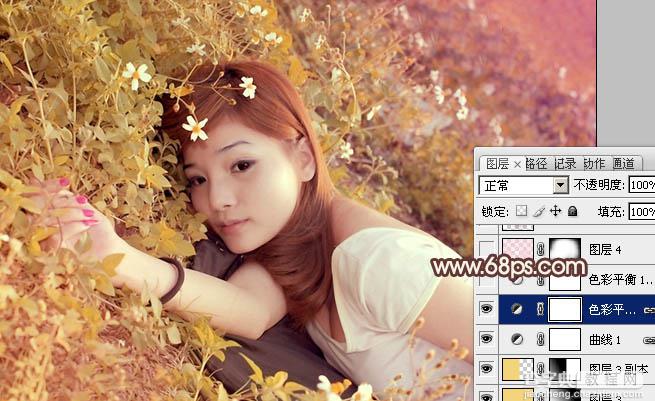 Photoshop将草地人物图片调制出柔和的暖褐色效果17