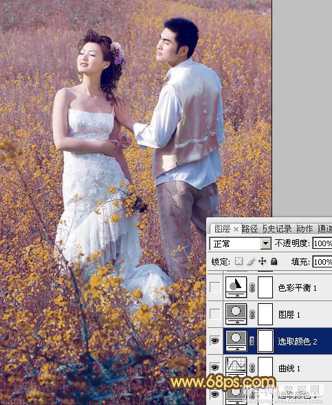 Photoshop制作柔和的金色花朵背景婚片11