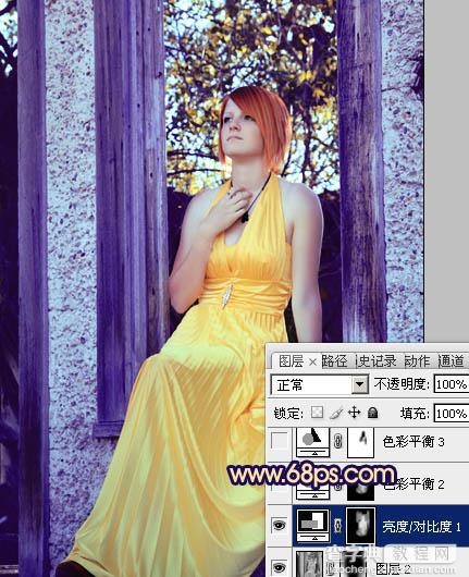 Photoshop将窗户上女孩图片调制出柔美的橙蓝色28