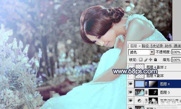 Photoshop为甜美的美女婚片打造出暗调蓝褐色效果27