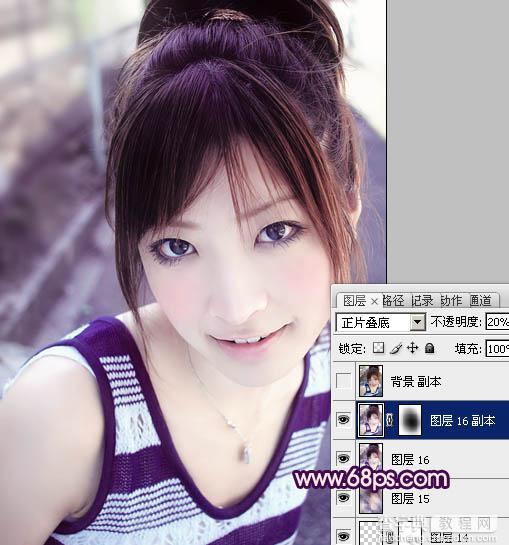 Photoshop为美女图片调制出粉嫩的淡紫色效果27