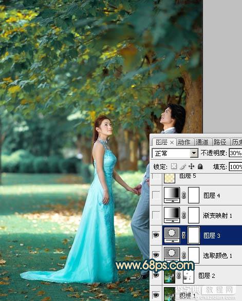 Photoshop将树林婚片调成柔美的暗暖色8