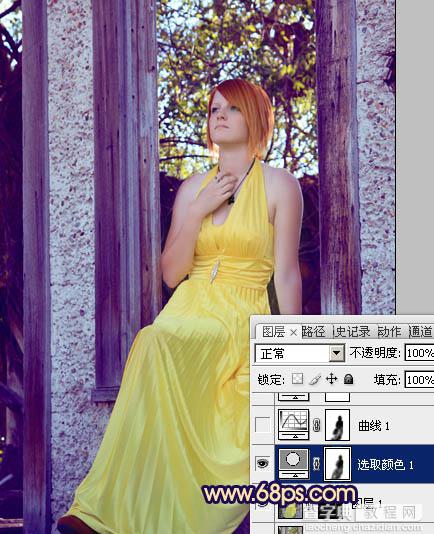 Photoshop将窗户上女孩图片调制出柔美的橙蓝色9