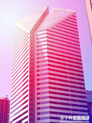 photoshop利用渐变工具将建筑图片打造出梦幻的紫红色效果10