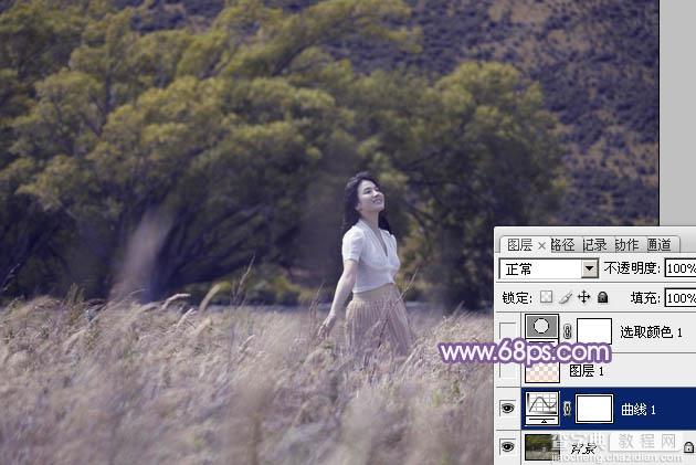 Photoshop为旷野美女图片调制出淡蓝韩系色彩6