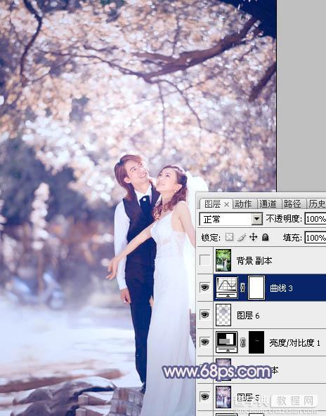 Photoshop将偏暗的外景婚片调成梦幻的淡蓝色27