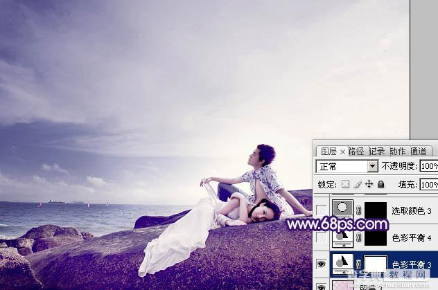 Photoshop制作经典蓝紫色海景婚片31
