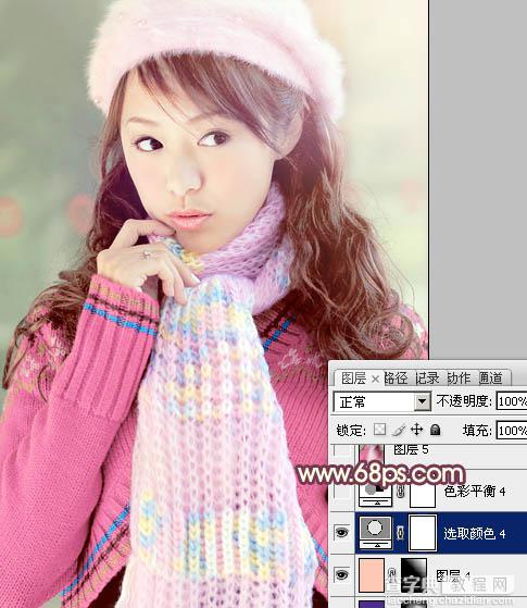 Photoshop将冬季美女图片加上淡紫蜜糖色效果29