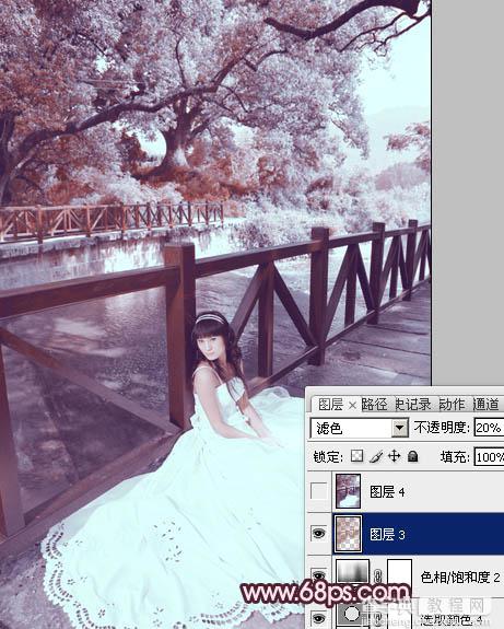 Photoshop将河边美女婚片调成梦幻的紫红色方法29