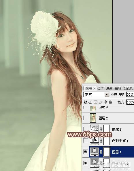 Photoshop将美女婚片调成柔美的淡褐色11