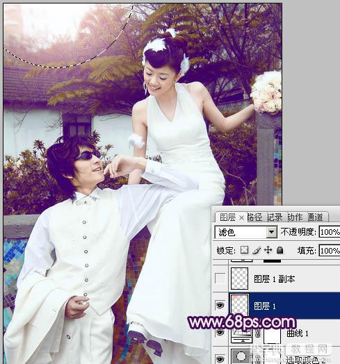 Photoshop将外景婚片调制出甜美的紫褐色效果15