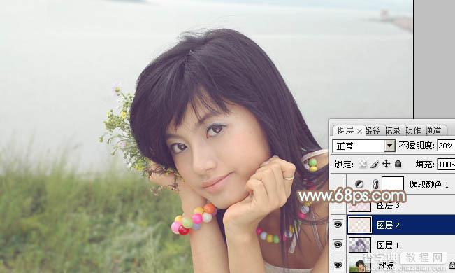 Photoshop为河边美女图片加上柔和的韩系淡橙色效果4