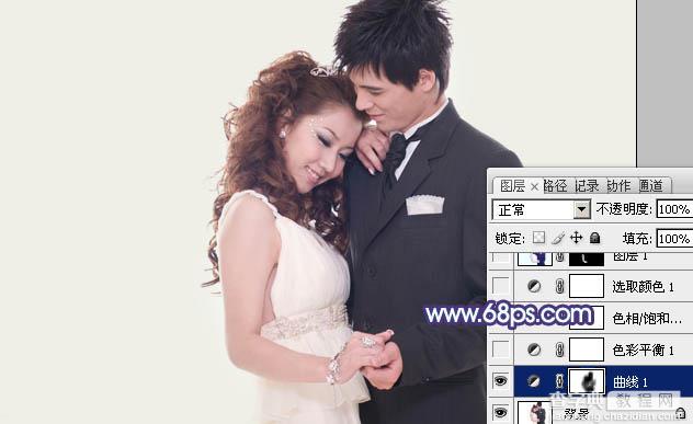 Photoshop将婚片打造出纯美的淡调青紫色效果4
