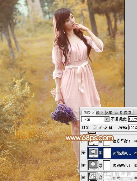 Photoshop为树林美女图片调制出柔和的淡黄早秋色9