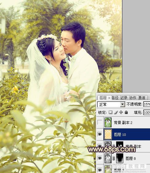 Photoshop为树林婚片调制出柔和的古典黄绿色效果27