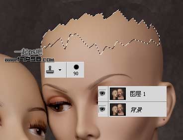 photoshop将美女模特头像制作成破裂的雕像效果教程4