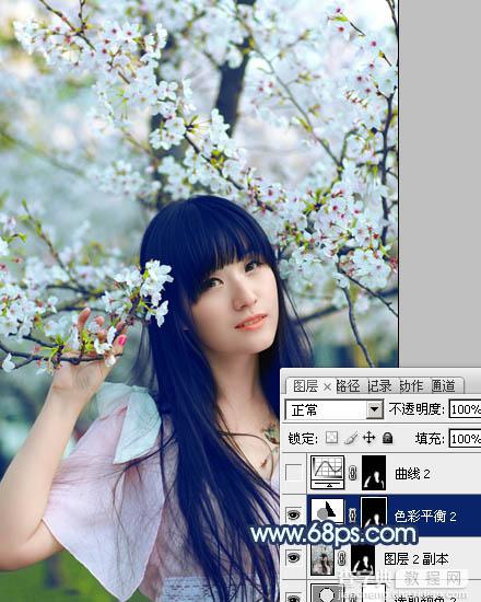 Photoshop为樱花中的美女图片增加粉嫩的蜜糖色20
