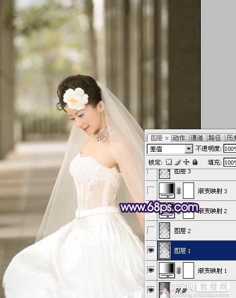 Photoshop制作古典暗蓝色外景美女婚片5