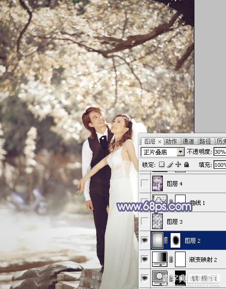 Photoshop将偏暗的外景婚片调成梦幻的淡蓝色12