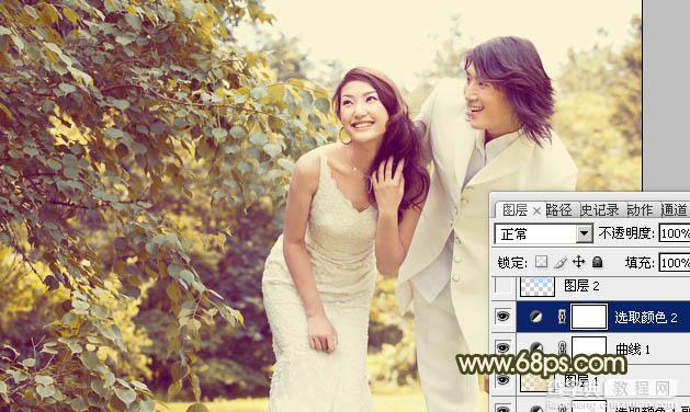 Photoshop将树林婚片增加上柔和的淡黄色效果15