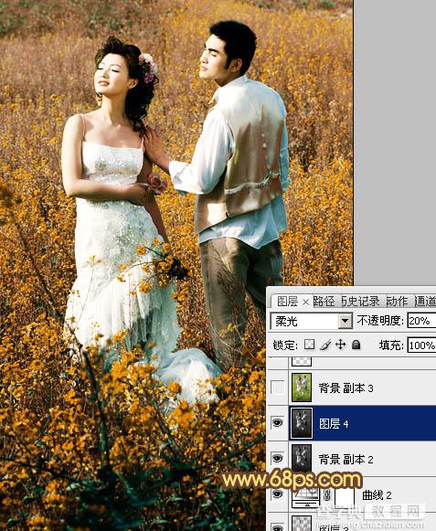 Photoshop制作柔和的金色花朵背景婚片23