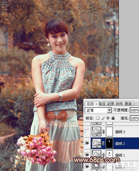 Photoshop为公园美女图片增加柔和的古典橙黄色效果15